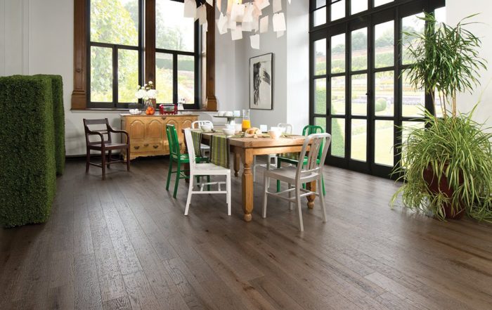 Wood Flooring Living Room | Anchor Floors and More | Dark Brown Rustic Wood